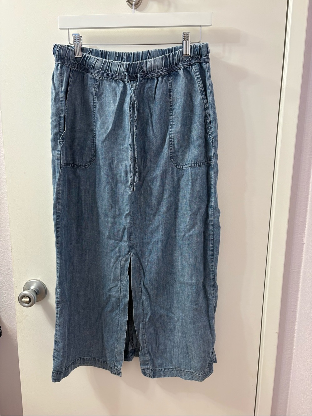 For the Republic Medium Casual Denim Midi Skirt with Front Slit